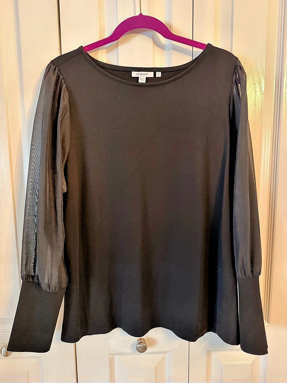 Chico's Long Sleeve Blouse in Black Size XL Like New